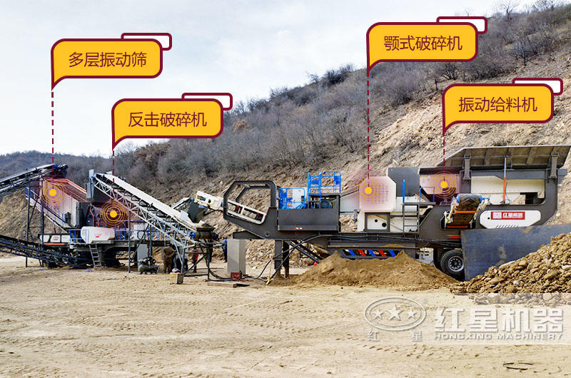 大型移動破碎站生產(chǎn)現(xiàn)場，空間占地小，移動靈活